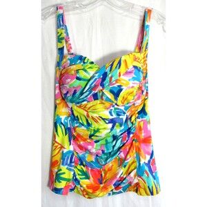 Bleu Rod Beattie Multicolored Floral Ruched Sides Padded Bathing Suit Top 4D NWT